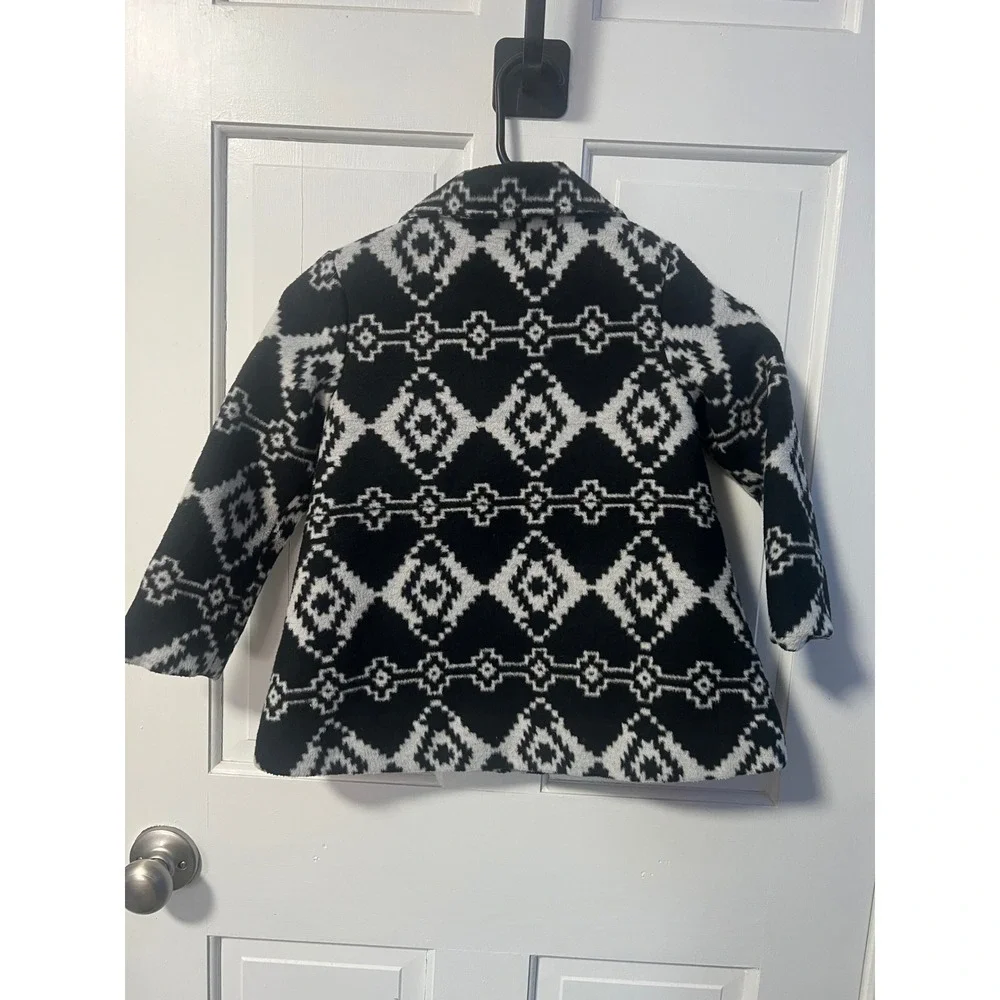 Cat & Jack Girls 4T Black White Geometric‎ Southwestern Pea Coat Pink Buttons